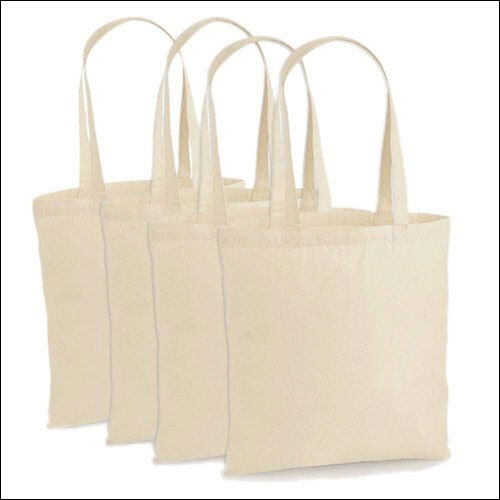 Plain Loop Handle Cotton Bag - 20 kg Capacity, Cream Color, Handwash Care | Non Woven Fabric Handle, Ideal for Shopping Use