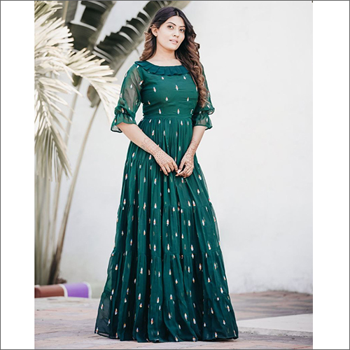 Ladies Modern Gown - Georgette, Customized Size, Printed Pattern | Washable, Lightweight Design With Versatile Neck Style For Easy Pairing