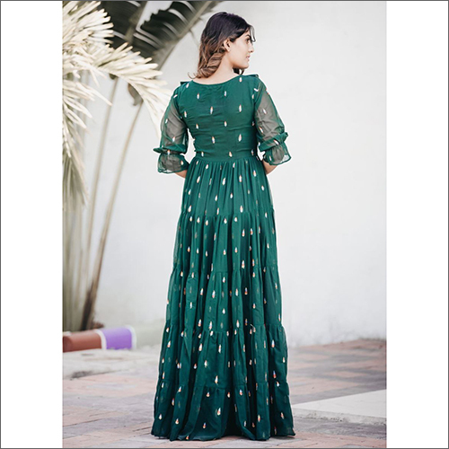 Ladies Modern Gown - Georgette, Customized Size, Printed Pattern | Washable, Lightweight Design With Versatile Neck Style For Easy Pairing