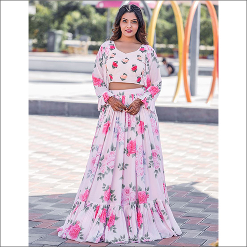 Washable Fox Gorgette With Embroidery Work Lehenga Blouse Set