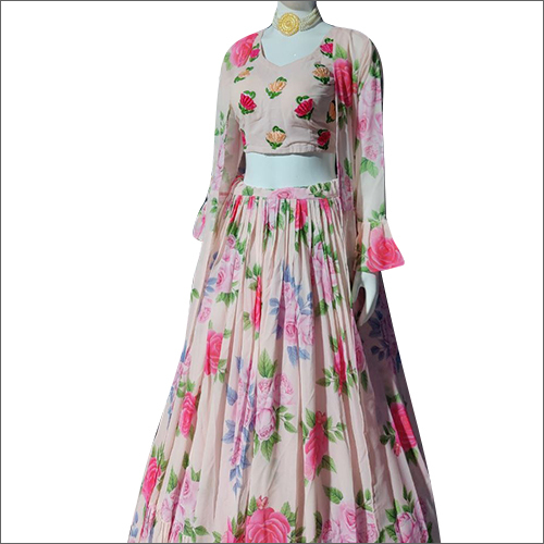 Washable Fox Gorgette With Embroidery Work Lehenga Blouse Set