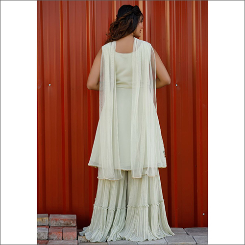 Washable Ladies White Designer Sharara Suit