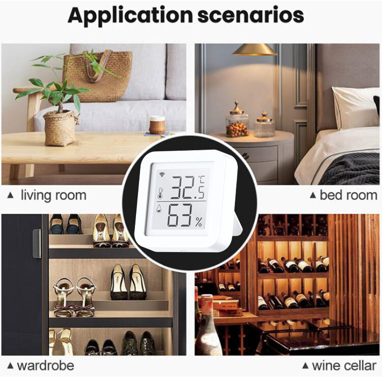 Smart Wifi Temperature Humidity Monitor Wireless Temperature Humidity Sensor With Tuya App Notification Alerts Wifi Thermometer