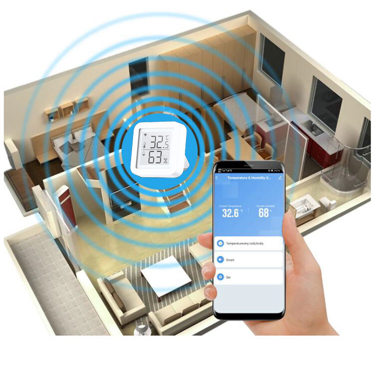 Smart Wifi Temperature Humidity Monitor Wireless Temperature Humidity Sensor With Tuya App Notification Alerts Wifi Thermometer