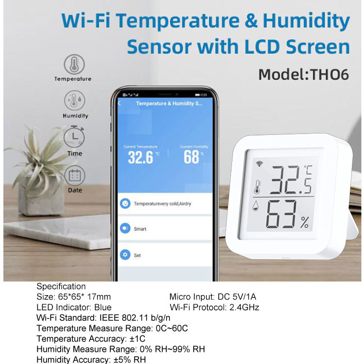 Smart Wifi Temperature Humidity Monitor Wireless Temperature Humidity Sensor With Tuya App Notification Alerts Wifi Thermometer