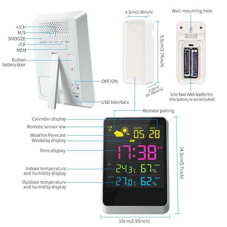 Wireless Thermometer Hygrometer Humidity Temperature Smart Sensor With Alerts Rf Tech Weather Station Led Light