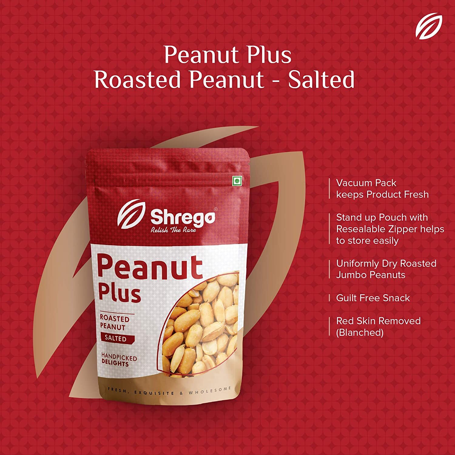 Roasted Peanut Salted - 200 Grams, Brown Color, Dry Roasted, 6.0g Protein, 13.5g Total Fat, 203.5mg Sodium, Salty Flavor, Vacuum Packed Pouch