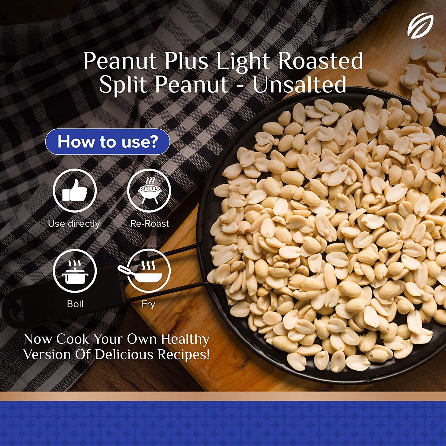 Light Roasted Split Peanut Unsalted - Dry Roasted Jumbo Size, Resealable Pouch, Slightly Sweet Flavor | High Protein, Gluten Free, Versatile For Recipes