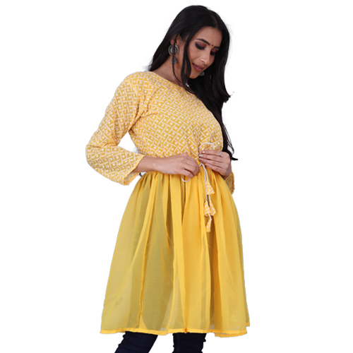 Ladies Kurti - Georgette, Size S-xxl, Yellow, Embroidered Design | Casual Daily Wear, Washable