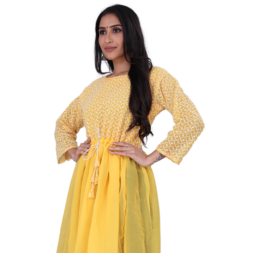 Ladies Kurti - Georgette, Size S-xxl, Yellow, Embroidered Design | Casual Daily Wear, Washable