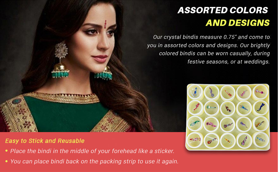Beauty Gold Bindi Box Long Multicolored Crystal Bindis Bridal Face Age Group: Women