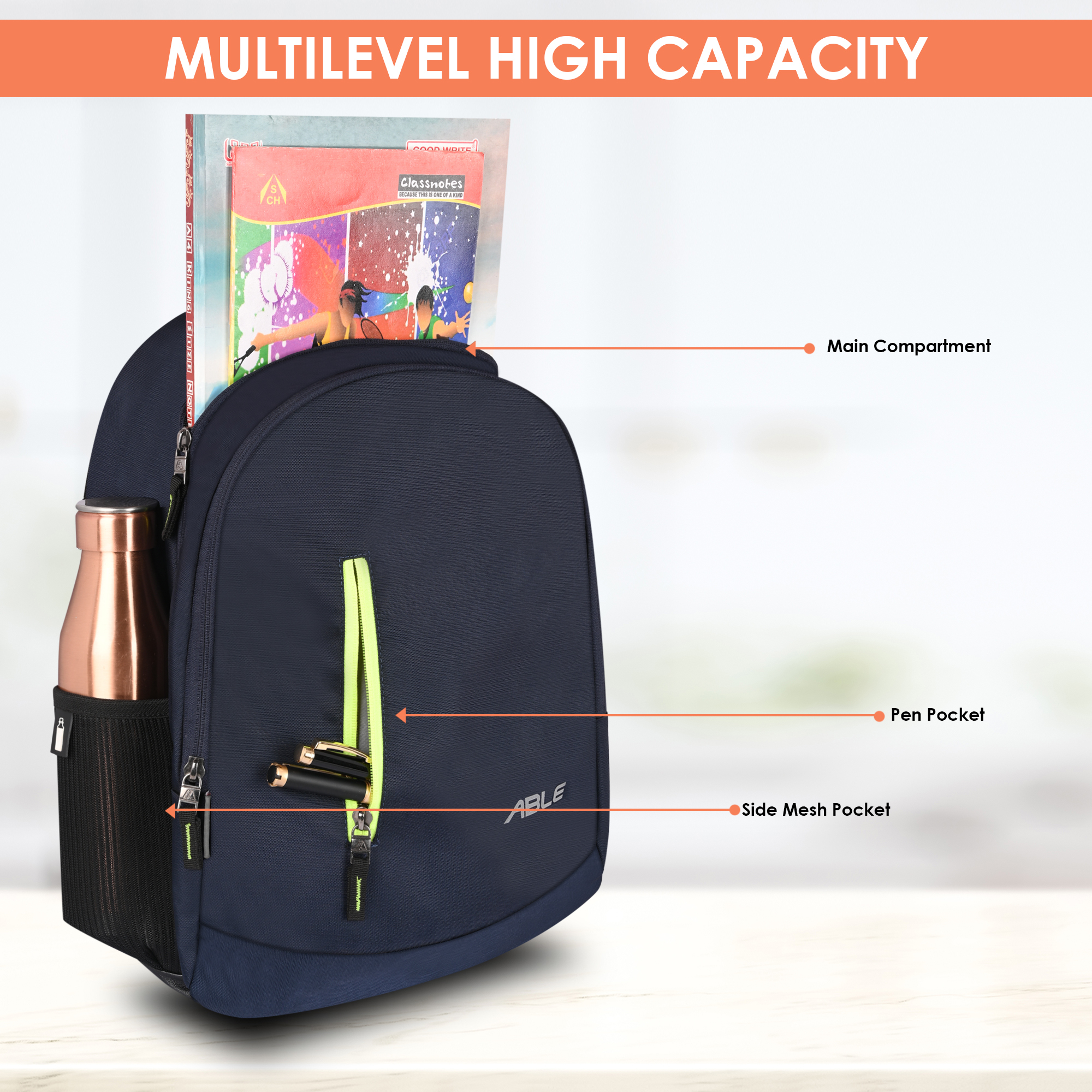 Able Delta Backpack - Soft Shell, 35 Liter Capacity, Black | Multipurpose Use, Compatible With Laptop, Customizable In Color & Design