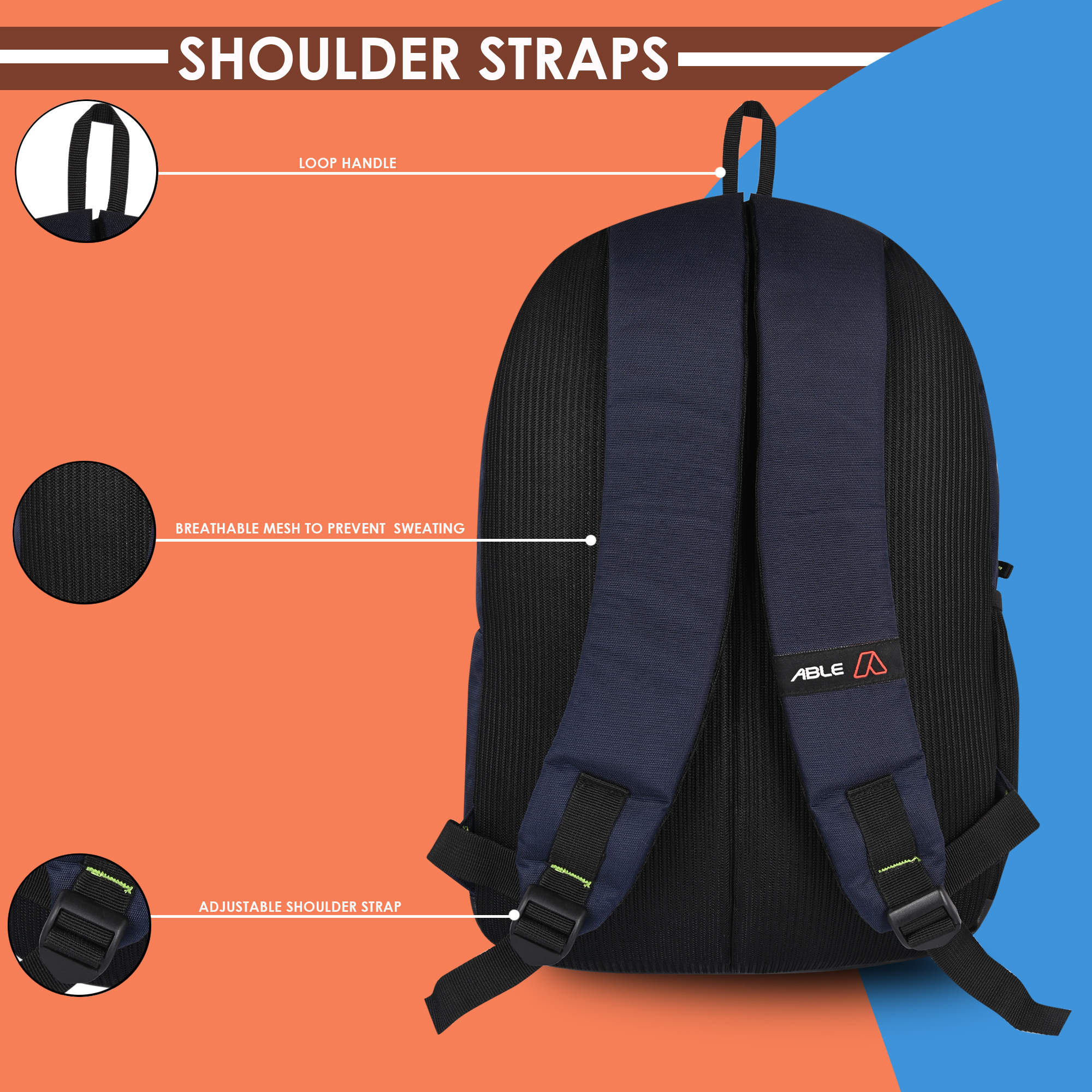 Able Delta Backpack - Soft Shell, 35 Liter Capacity, Black | Multipurpose Use, Compatible With Laptop, Customizable In Color & Design