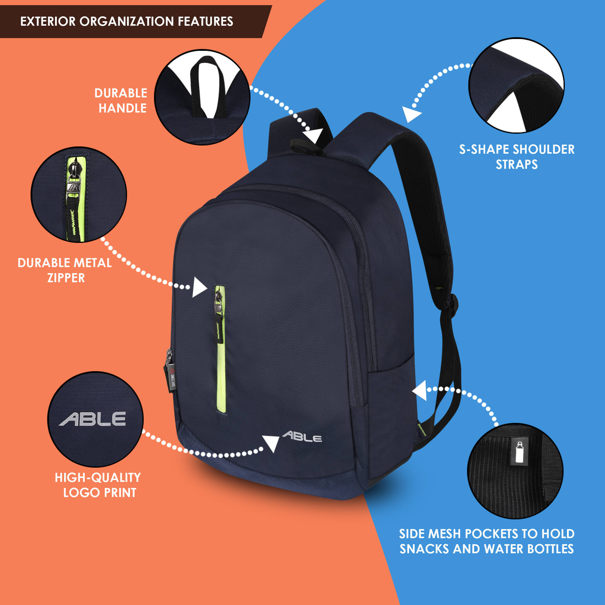 Able Delta Backpack - Soft Shell, 35 Liter Capacity, Black | Multipurpose Use, Compatible With Laptop, Customizable In Color & Design