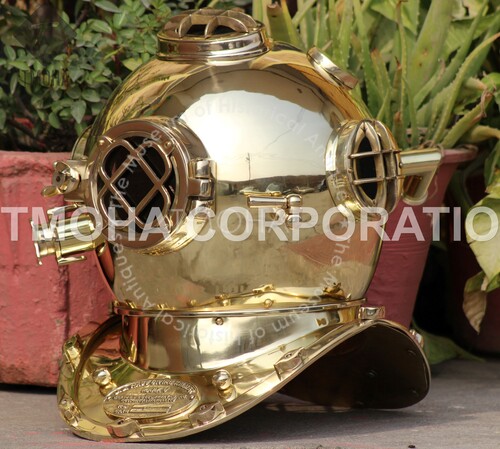 गोल्डन एंटीक यूएस नेवी डीप सी मरीन स्का स्कूबा रिप्रोडक्शन डाइविंग हेलमेट डाइवर्स हेलमेट मार्क V Dh0130