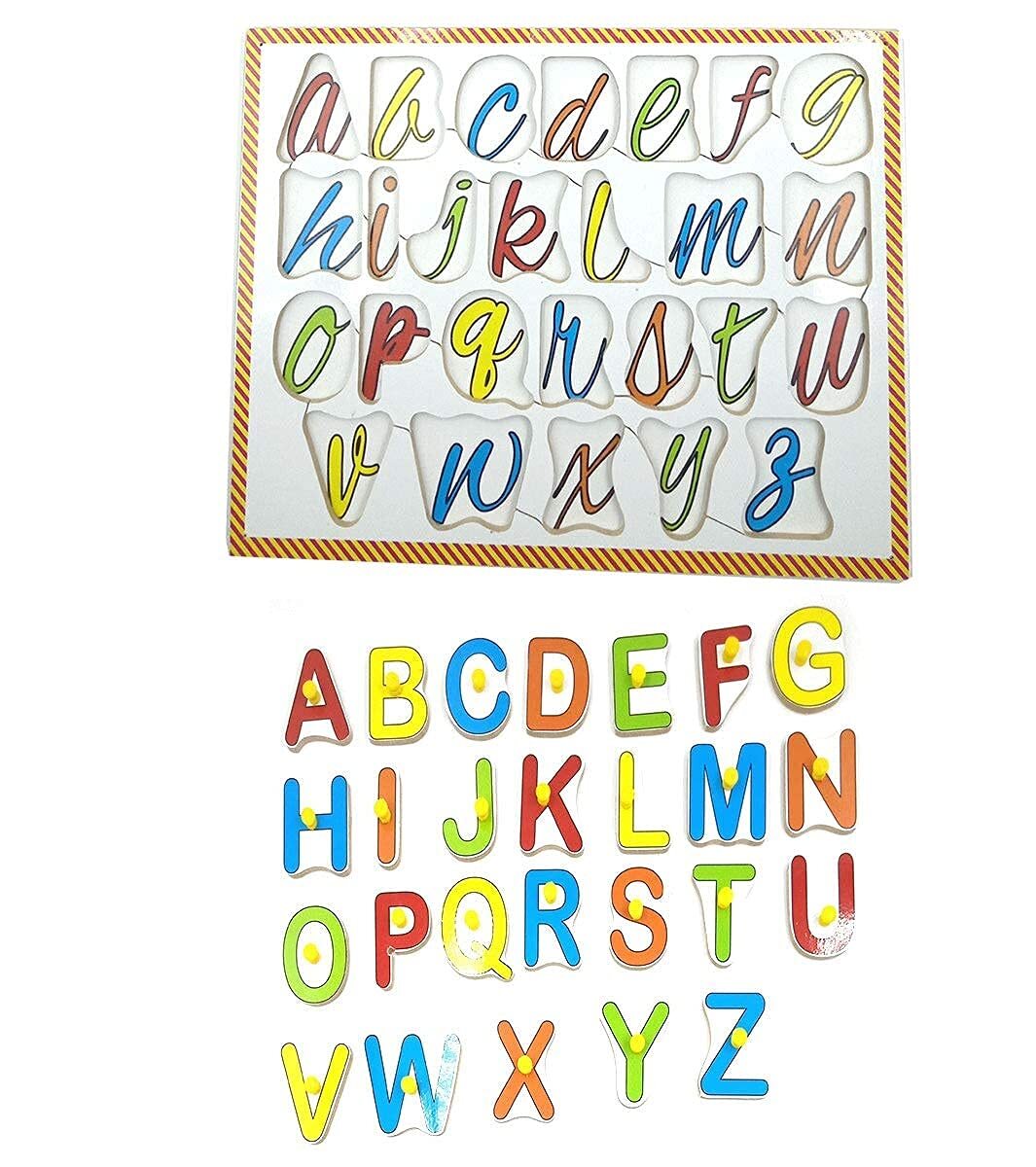 Wooden Alphabet Pairing Puzzle - 30x20x2 Cm, Multi-color Learning Toy For Kids 2+, Fun Motor Skills Development