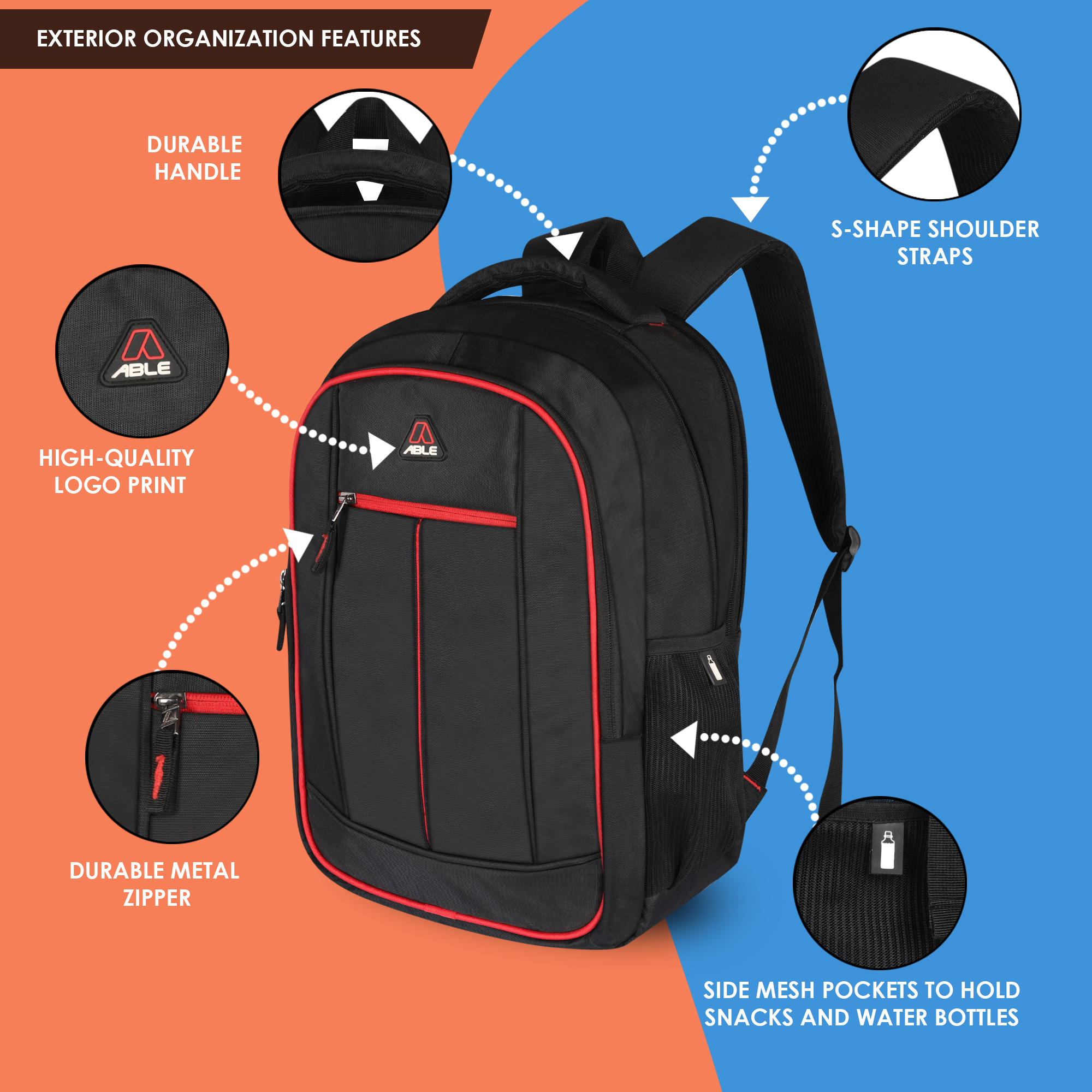 Able Rafter Backpack - 35 Liter Capacity Easy Grab Loop Handle | Multipurpose Customizable Color & Design Options
