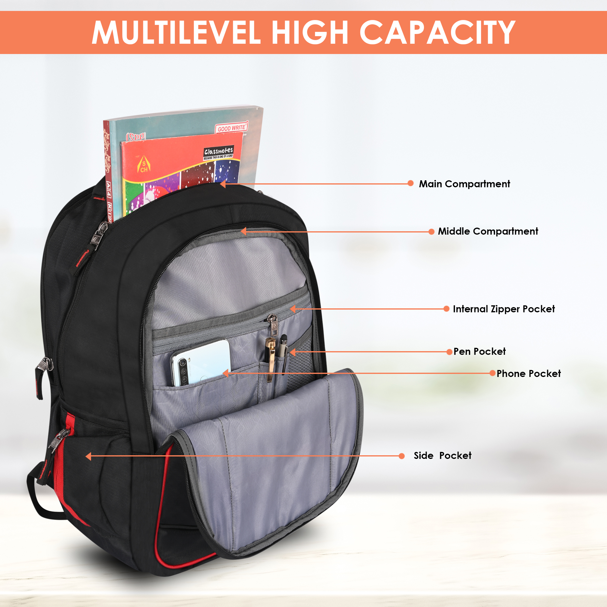 Able Rafter Backpack - 35 Liter Capacity Easy Grab Loop Handle | Multipurpose Customizable Color & Design Options