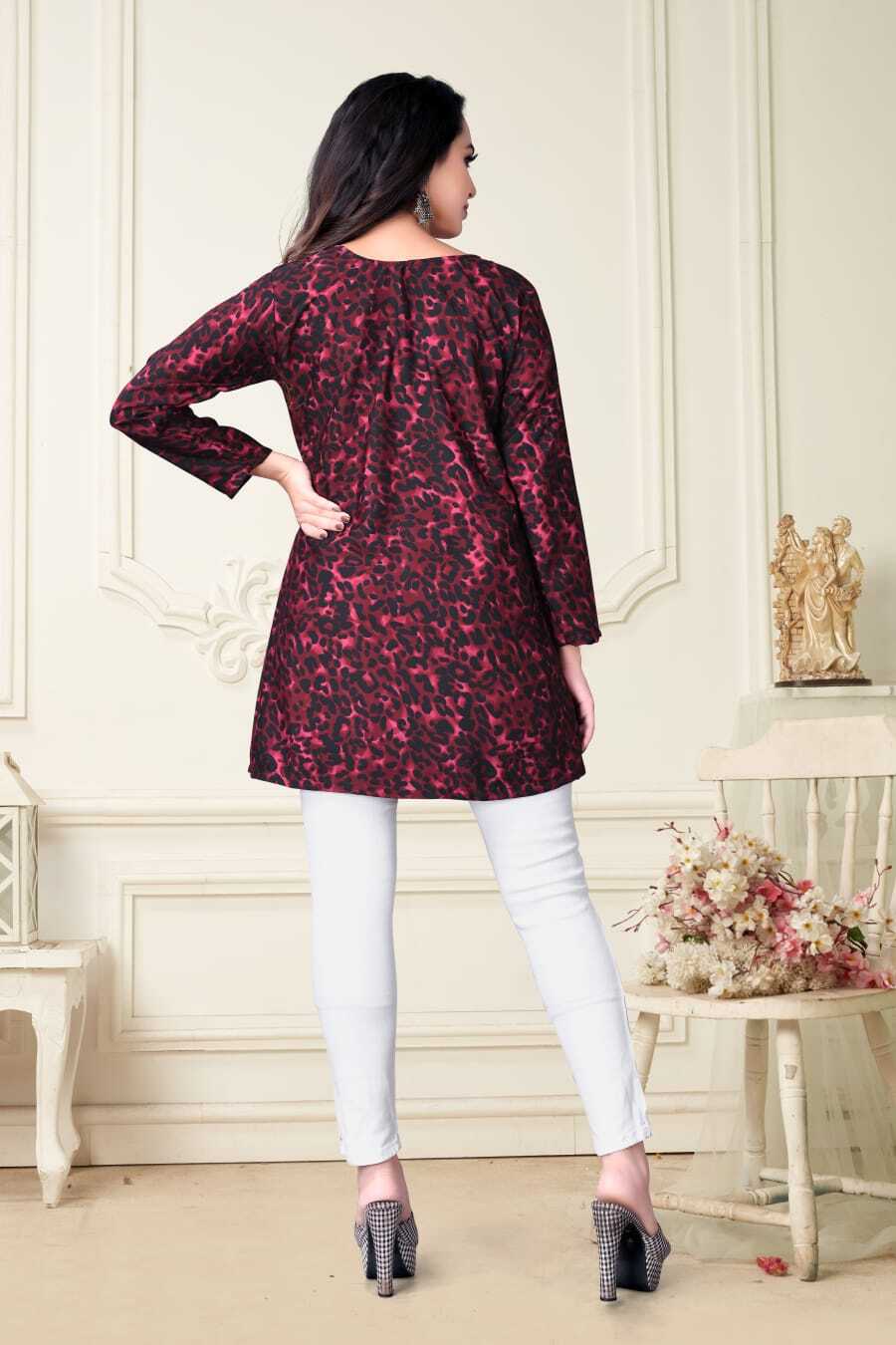 Ladies Western Top - Crepe Fabric, Size S/m/l/xl, Maroon Color, Full Sleeves, Printed Pattern | Breathable, Washable, Suitable For All Seasons