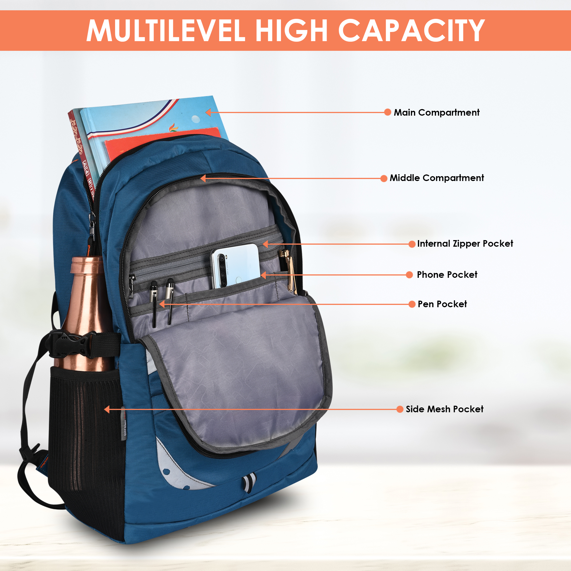 Able Hike Backpack - 35l Capacity, Multipurpose Design With Easy Loop Handle, Customizable Colors & Sizes, Casual Style For Laptop Use