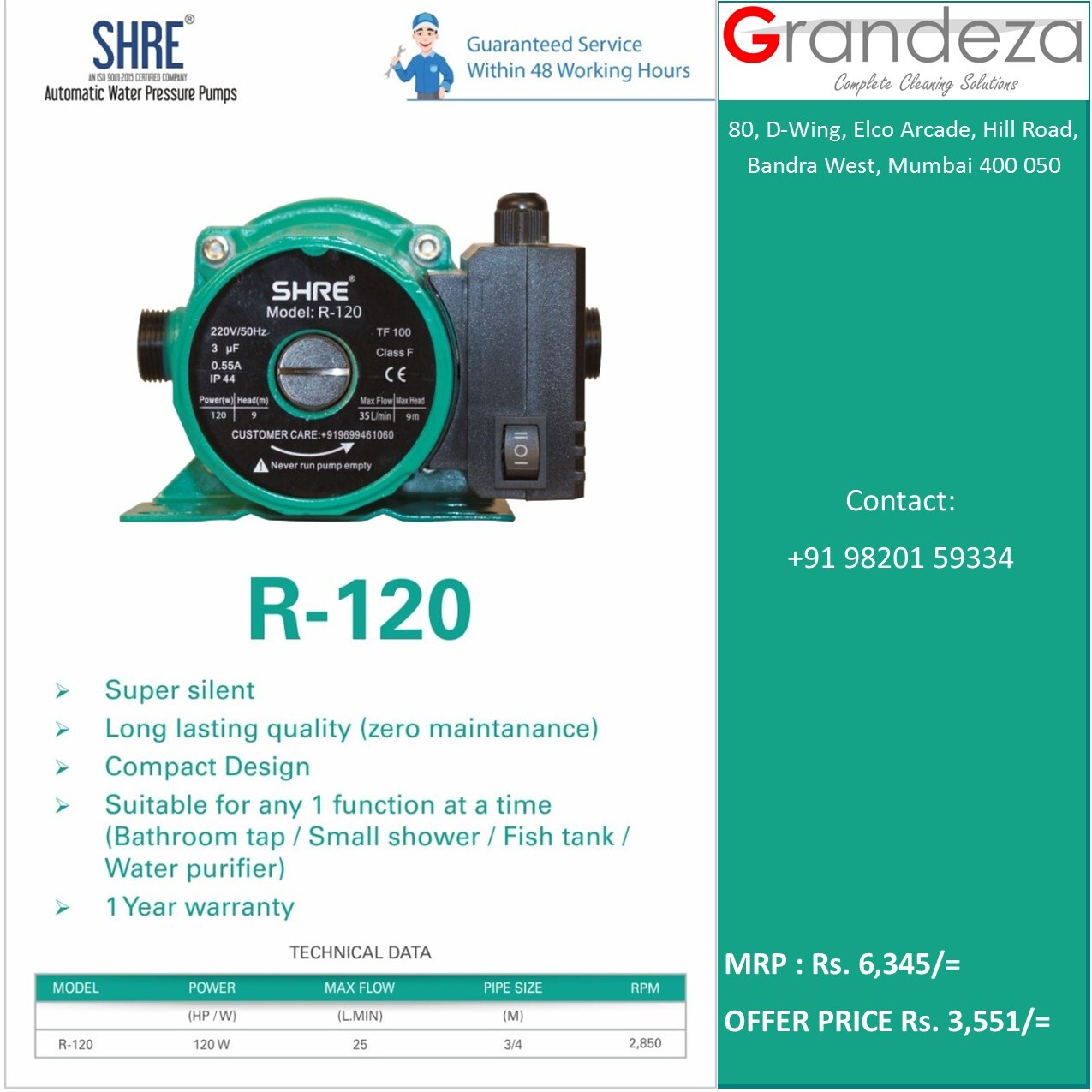 Shre Pressure Pump - 350w Motor, 46 Lpm Discharge Pressure, Electric, Automatic | Green, Medium Pressure, Centrifugal Pump For Bathroom Water Usage