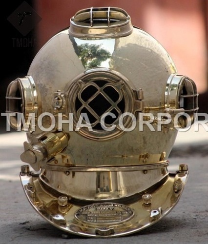 गोल्डन एंटीक यूएस नेवी डीप सी मरीन स्का स्कूबा रिप्रोडक्शन डाइविंग हेलमेट डाइवर्स हेलमेट मार्क V Dh0149