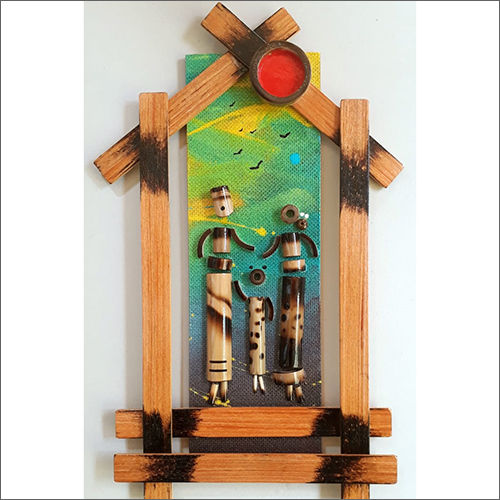 Green 14x10x2 Inch Happy Family Bamboo Wall Hanging