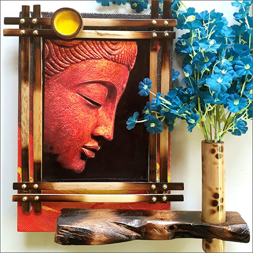 God Buddha Wall Hanging - Bamboo, 13x12x3.5 Inch | Handmade Red Buddha Print with Flower Vase, Peaceful Home Decor and Gift Solution