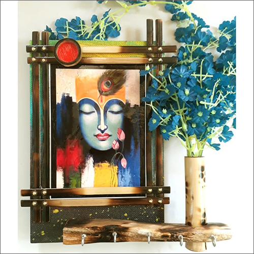 Handmade 13X12X3.5 Inch God Krishna Wall Hanging With Flower Vase
