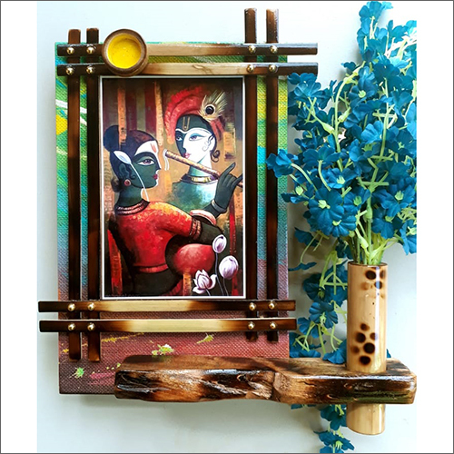 13x12x3.5 Inch Radha Krishna Wall Hanging With Flower Vase - Bamboo Material, 14 x 10 x 2.5 inches, Handmade Craftsmanship with Stunning Radha Krishna Pattern