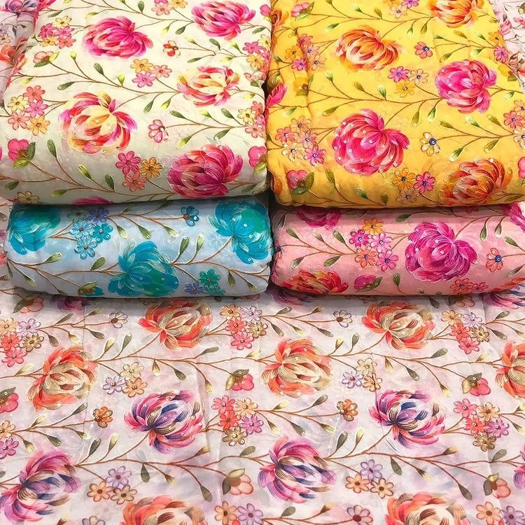 Position Print Georgette - 100% Polyester Embroidered Fabric, Multicolour Digital Prints , Soft Texture, Washable, Breathable & Elegant