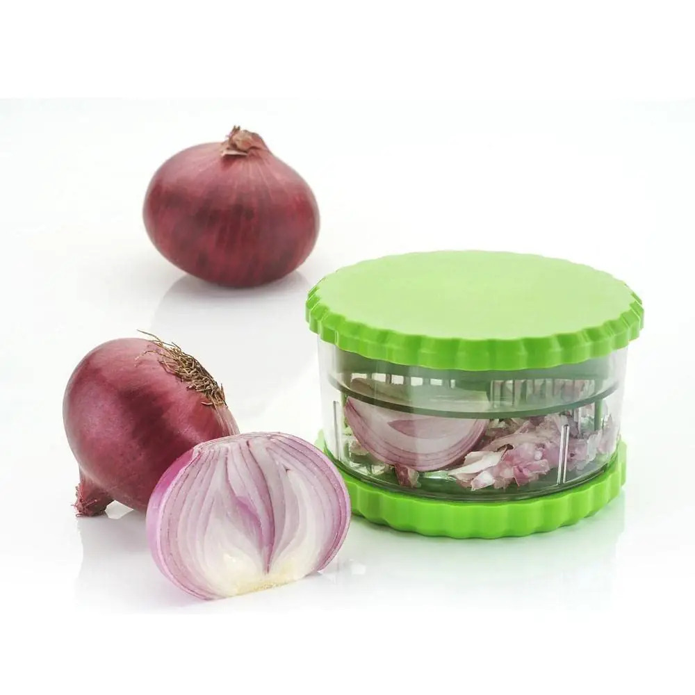 Multi Crusher - Virgin Fiber Plastic, Green | Easy To Use, Handy Garlic Twist, Washable Steel Blades, Perfect For Vegetables And Nuts