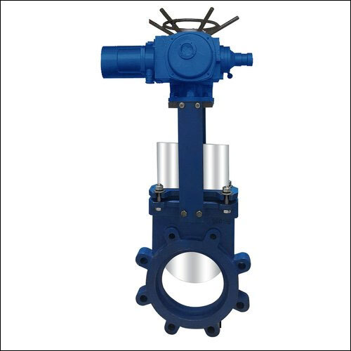 Knife Edge Gate Valve - Stainless Steel, Blue Color, Electrical Power Source, Unique Knife Shape