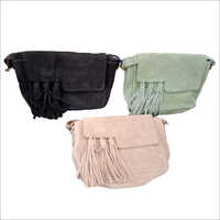 मल्टीकलर लेदर पोम पोम साइड बैग