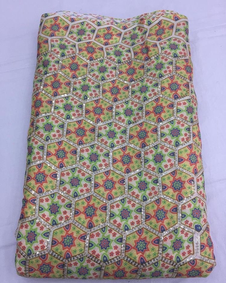 Georgette Embroidery Fabric - 180 Gsm, Colorfast And Washable, Bright Shine And Soft Texture