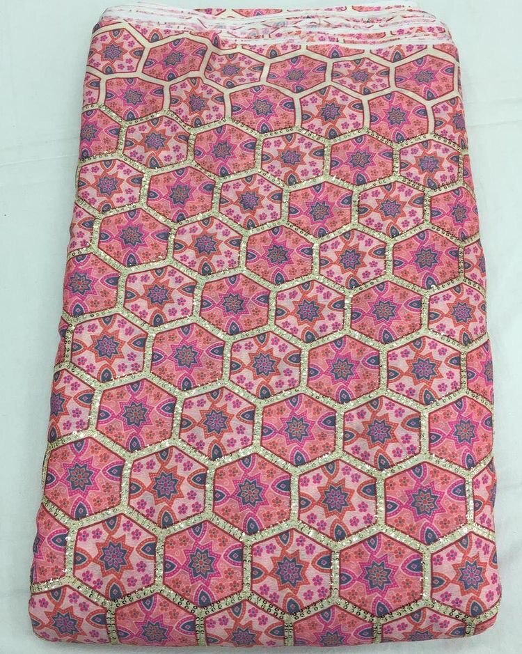 Georgette Embroidery Fabric - 180 Gsm, Colorfast And Washable, Bright Shine And Soft Texture