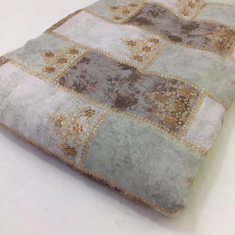 Position Print Georget - Embroidered Fabric, Smooth Texture, Colorfast, Soft, Breathable, Absorbent, Perfect For Designer Suits & Sari