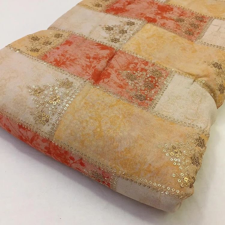 Position Print Georget - Embroidered Fabric, Smooth Texture, Colorfast, Soft, Breathable, Absorbent, Perfect For Designer Suits & Sari