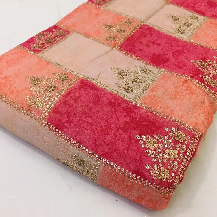 Position Print Georget - Embroidered Fabric, Smooth Texture, Colorfast, Soft, Breathable, Absorbent, Perfect For Designer Suits & Sari