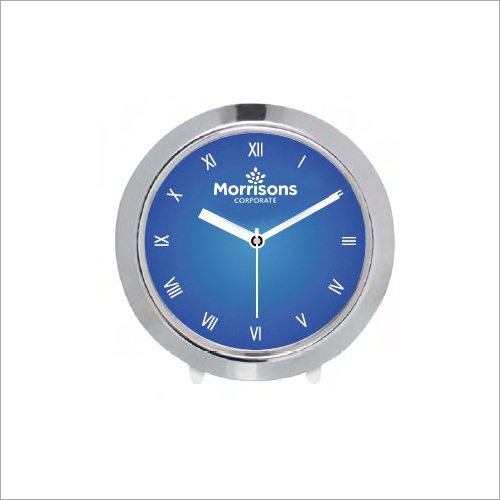 Silver-Blue Round Table Clock