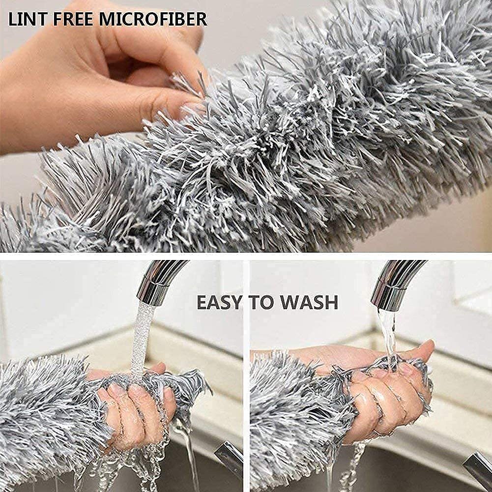 Microfiber Duster Cleaner - 100 Inch Extendable Stainless Steel Pole, Bendable Head With Soft Rubber Tip, Lightweight And Washable Design For Easy Dusting