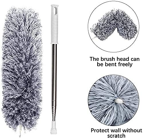 Microfiber Duster Cleaner - 100 Inch Extendable Stainless Steel Pole, Bendable Head With Soft Rubber Tip, Lightweight And Washable Design For Easy Dusting