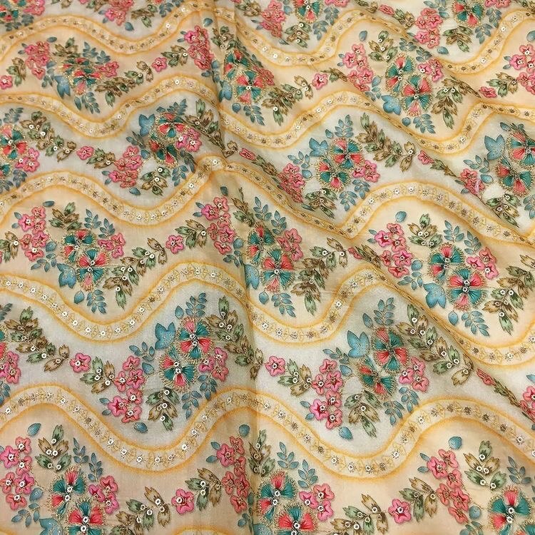 Georgette Position Print - Soft Polyester Fabric, Elegant Embroidery | Colorfast, Breathable, Washable For Designer Outfits