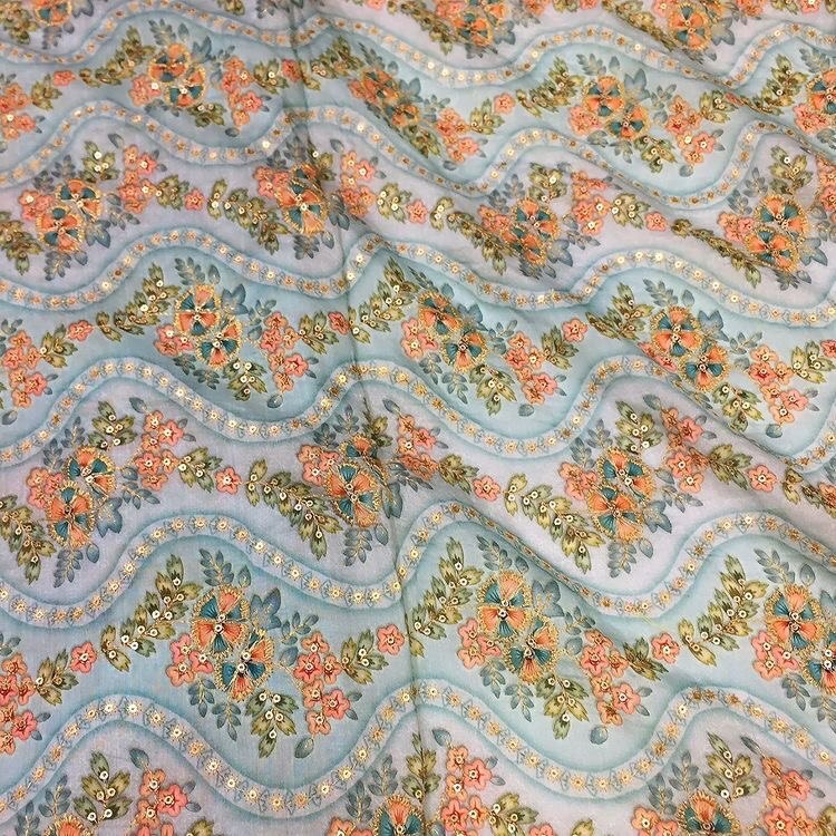 Georgette Position Print - Soft Polyester Fabric, Elegant Embroidery | Colorfast, Breathable, Washable For Designer Outfits