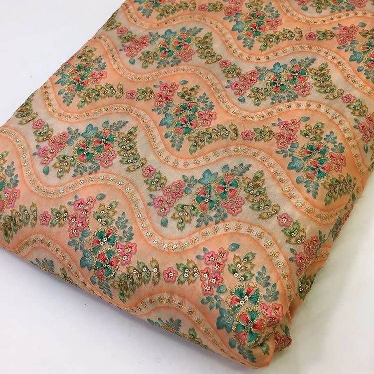 Georgette Position Print - Soft Polyester Fabric, Elegant Embroidery | Colorfast, Breathable, Washable For Designer Outfits