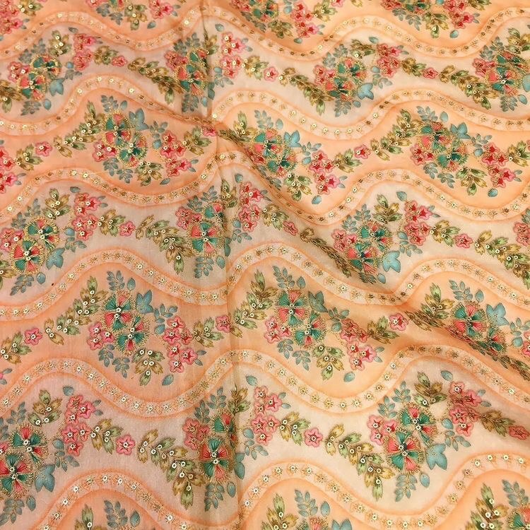 Georgette Position Print - Soft Polyester Fabric, Elegant Embroidery | Colorfast, Breathable, Washable For Designer Outfits