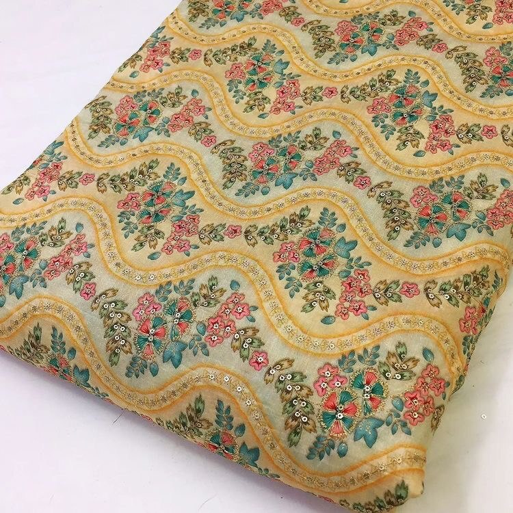 Georgette Position Print - Soft Polyester Fabric, Elegant Embroidery | Colorfast, Breathable, Washable For Designer Outfits