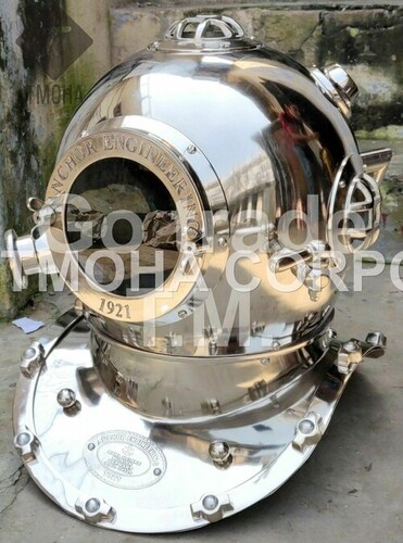 सिल्वर एंटीक यूएस नेवी डीप सी मरीन स्का स्कूबा रिप्रोडक्शन डाइविंग हेलमेट डाइवर्स हेलमेट मार्क Iv Dh0186