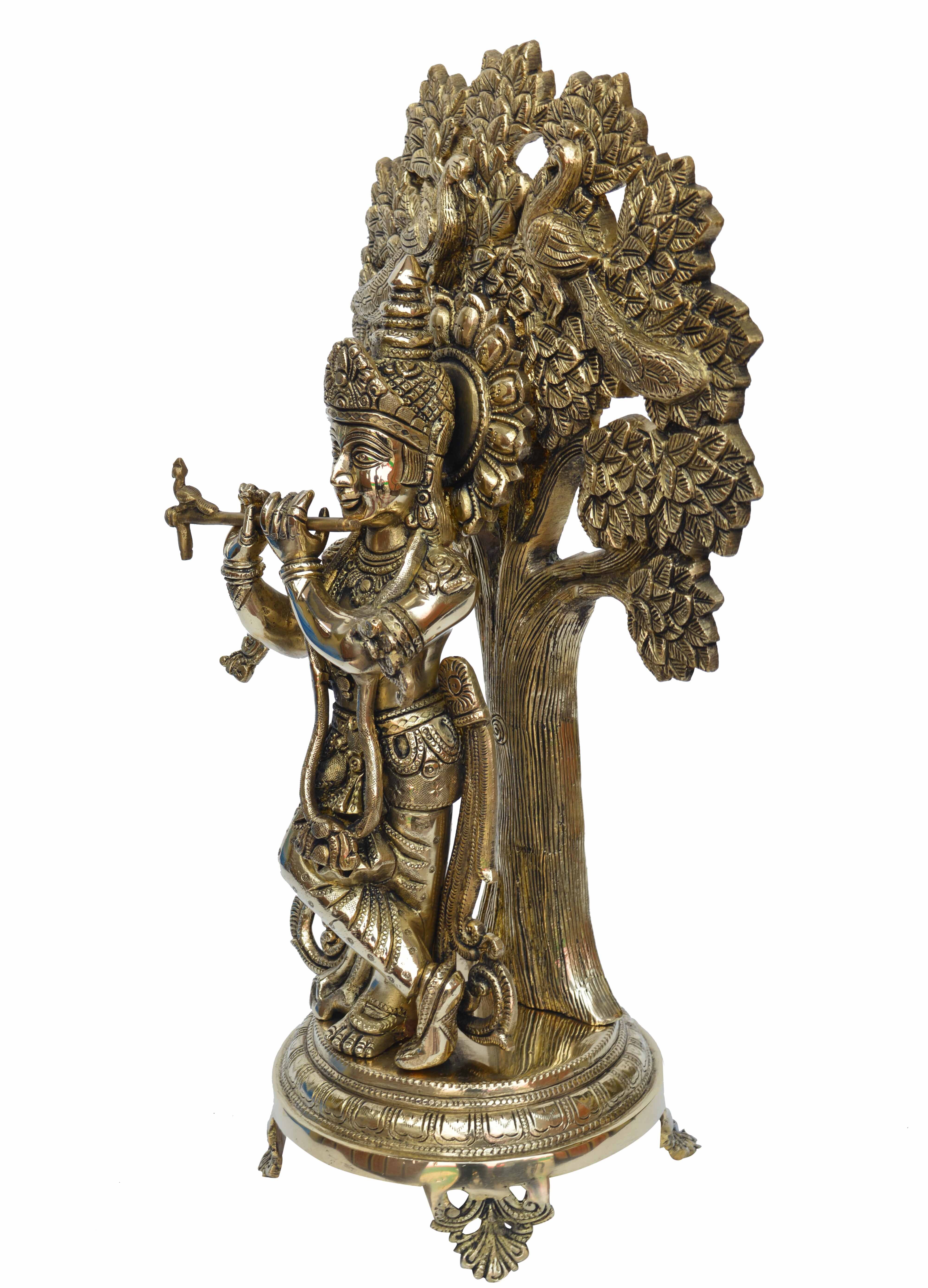 Yellow Krishna Statue With Tree Bhagwan Krishn Idol Home Decor Office Decor Garden Decor Murti Figure