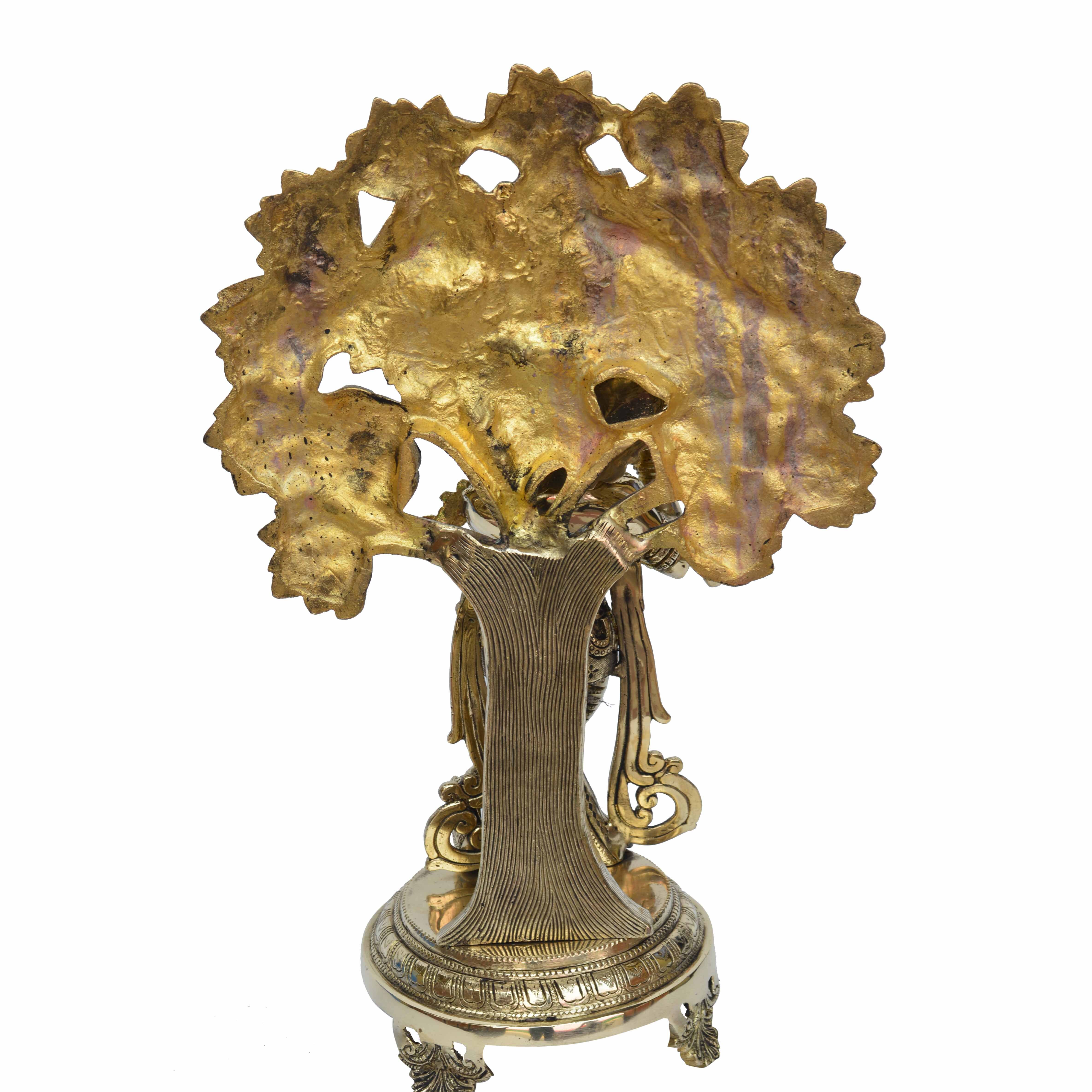 Yellow Krishna Statue With Tree Bhagwan Krishn Idol Home Decor Office Decor Garden Decor Murti Figure